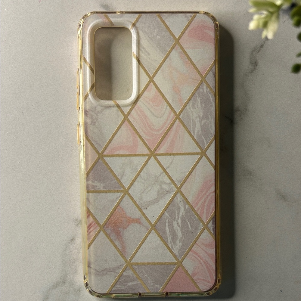 Geometric Marble Phone Case - Gold and Pink